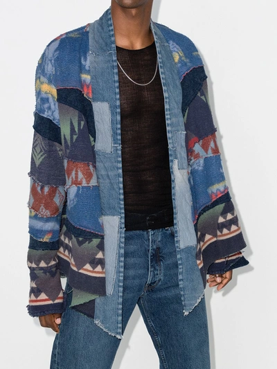 Shop Greg Lauren Kimono Patchwork Denim Jacket In Blue