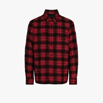 Shop Moncler Red Briere Check Quilted Shirt Jacket