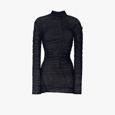Shop Richard Malone Recycled Mesh Ruched Turtleneck Top In Blue