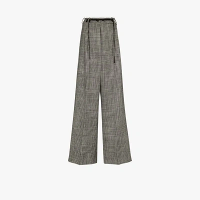 Shop Tom Ford Checked Wide Leg Wool Trousers In Black