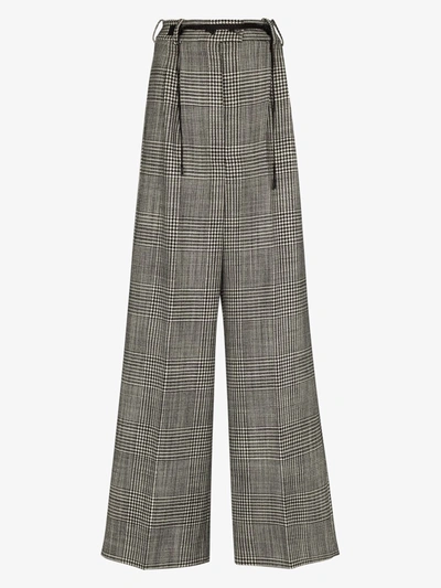 Shop Tom Ford Checked Wide Leg Wool Trousers In Black