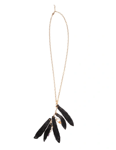 Shop Dsquared2 Necklace With Feathers In Black Leather And Precious Stones In Nero/palladio