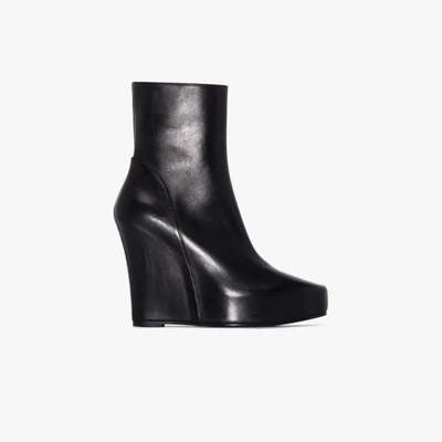 Shop Ann Demeulemeester Black 125 Wedge Leather Ankle Boots