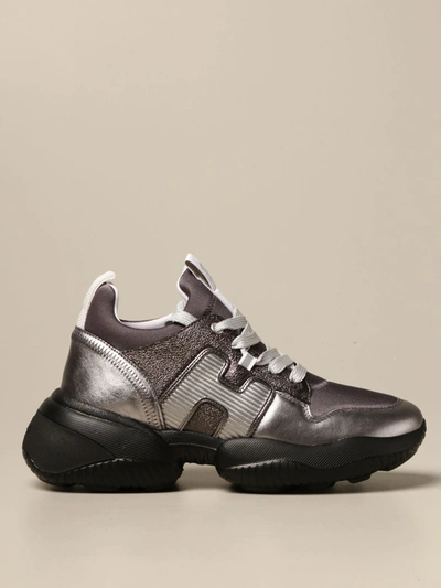 Shop Hogan Sneakers In Laminated Leather And Neoprene In Lead