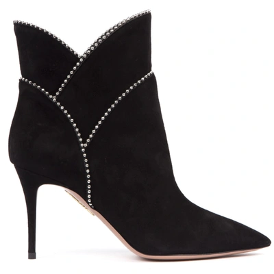 Shop Aquazzura Black Suede Ankle Boots With Studs