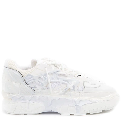 Shop Maison Margiela White Leather And Mesh Fusion Sneakers