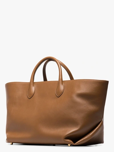 Shop Khaite Brown Amelia Medium Leather Tote Bag