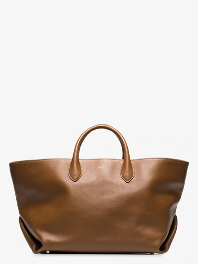 Shop Khaite Brown Amelia Medium Leather Tote Bag