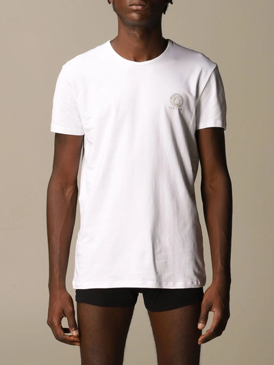 Shop Versace T-shirt With Mini Medusa Logo In White