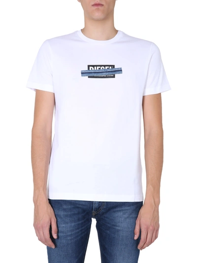 Shop Diesel Crew Neck T-shirt In Bianco