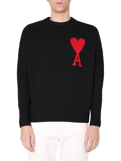 Shop Ami Alexandre Mattiussi Crew Neck Sweater In Nero