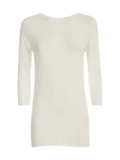 Shop Stefano Mortari Viscose L/s Boat Neck Sweater In Ivory