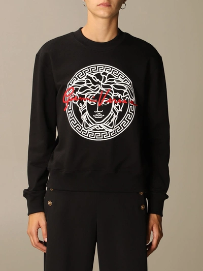 Shop Versace Sweatshirt With Medusa Logo And Signature In Black