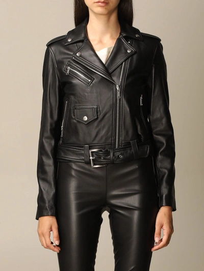 Shop Michael Michael Kors Jacket  Leather Jacket In Black