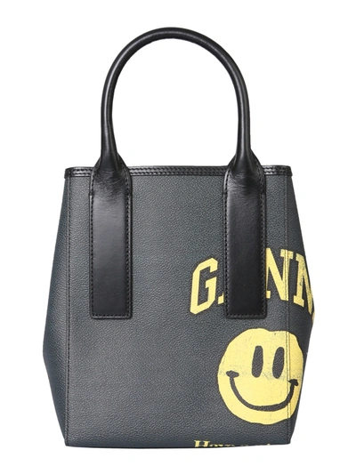 Shop Ganni Tote Bag With Logo And Smile In Grigio