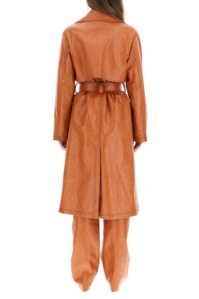 Shop Msgm Faux Leather Trench Coat In Honey