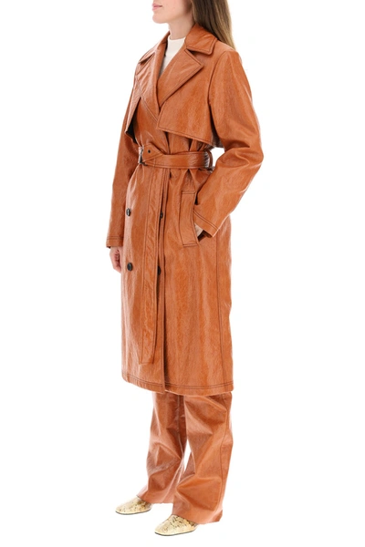 Shop Msgm Faux Leather Trench Coat In Honey