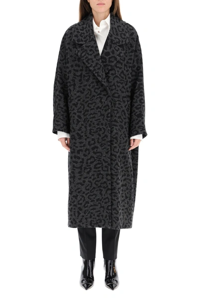 Shop Valentino Animal Coat In Wool In Grigio Melange Nero