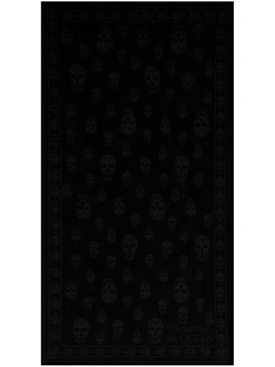 Shop Alexander Mcqueen Flocked Cotton Beach Towel In Black