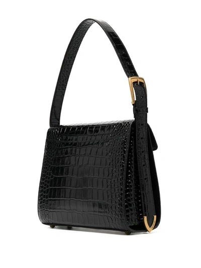Shop Balenciaga Logo-print Croc-effect Shoulder Bag In Black