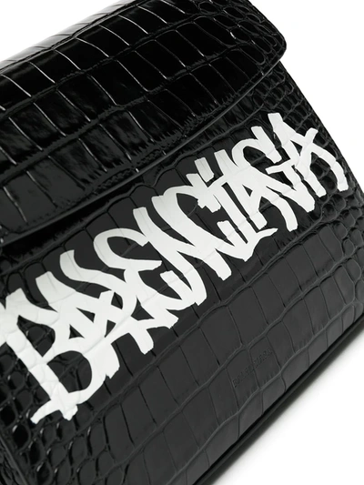 Shop Balenciaga Logo-print Croc-effect Shoulder Bag In Black