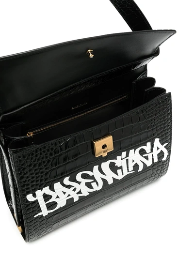 Shop Balenciaga Logo-print Croc-effect Shoulder Bag In Black