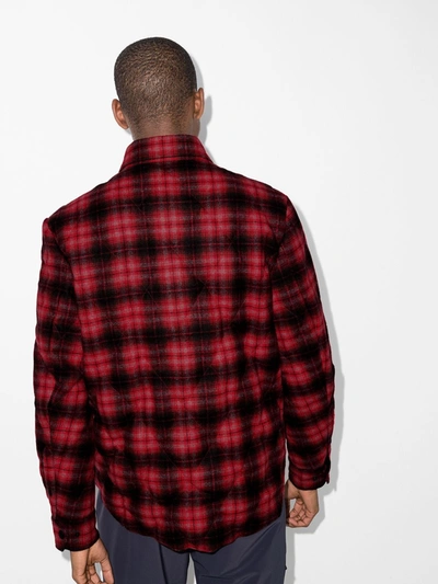 Shop Moncler Check Print Quilted Shirt Jacket In Red