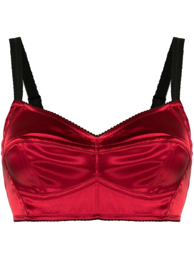 Shop Dolce & Gabbana Satin Bustier Top In Red
