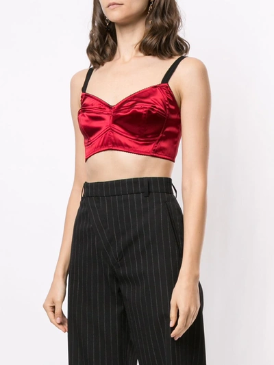Dolce & Gabbana Longline Underwired Satin Bra In Red