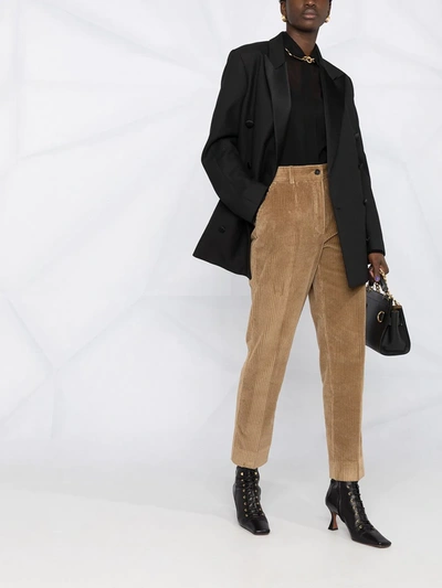 Shop Dolce & Gabbana Corduroy High-waisted Tapered Trousers In Neutrals