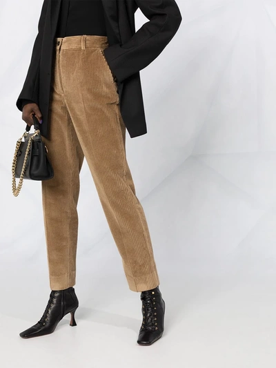 Shop Dolce & Gabbana Corduroy High-waisted Tapered Trousers In Neutrals