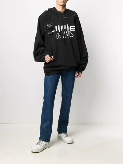Raf Simons Distressed Life On Mars-print Hoodie In Black