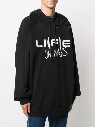 Raf Simons Distressed Life On Mars-print Hoodie In Black