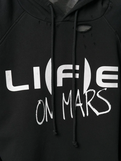 Raf Simons Distressed Life On Mars-print Hoodie In Black