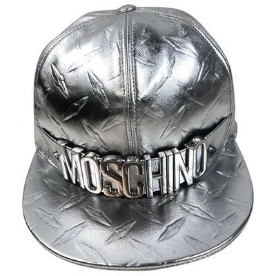 Pre-owned Moschino Leather Cap In Silver