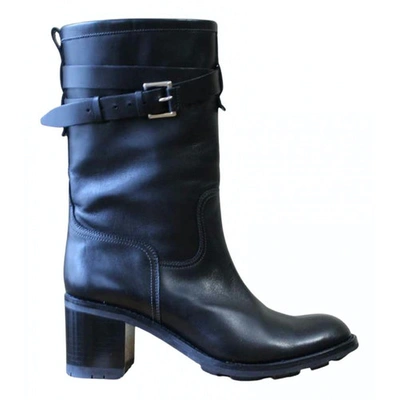 Pre-owned Heschung Leather Biker Boots In Black