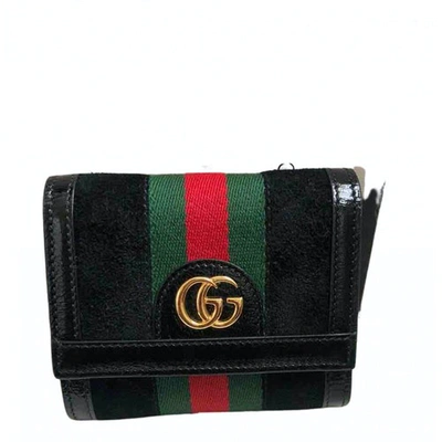 Pre-owned Gucci Marmont Black Suede Wallet