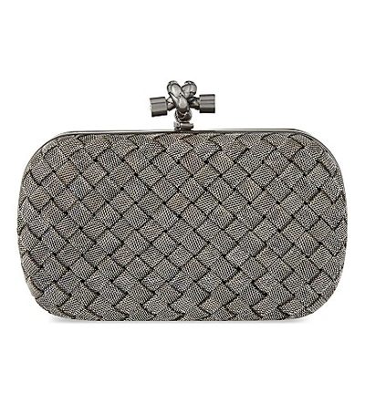 Shop Bottega Veneta Intrecciato Mesh Knot Clutch In Silver