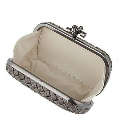 Shop Bottega Veneta Intrecciato Mesh Knot Clutch In Silver