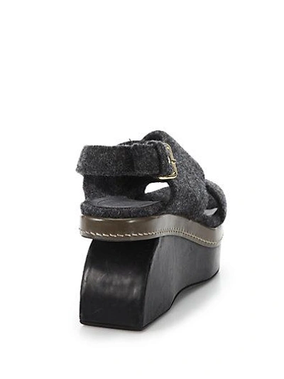 Shop Marni Felt Crisscross Wedge Sandals In Coal