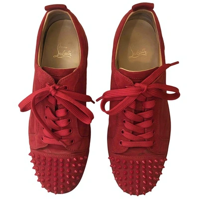 Pre-owned Christian Louboutin Louis Junior Spike Red Suede Trainers