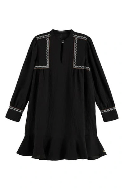 Shop Scotch & Soda Folklore Embroidered Long Sleeve Minidress In Black