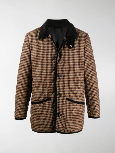 Shop Mackintosh Check-print Diamond-quilt Jacket In Brown