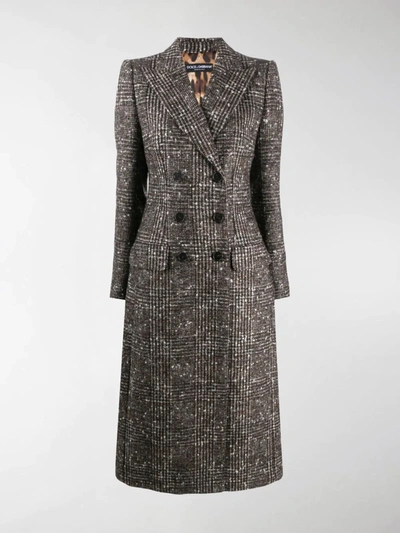 Shop Dolce & Gabbana Check Double-breasted Wool Coat In Brown