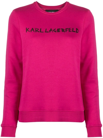 Shop Karl Lagerfeld Graffiti Logo Print Sweatshirt In Pink