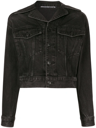 Shop Alexander Wang Cropped Denim Jacket In Black