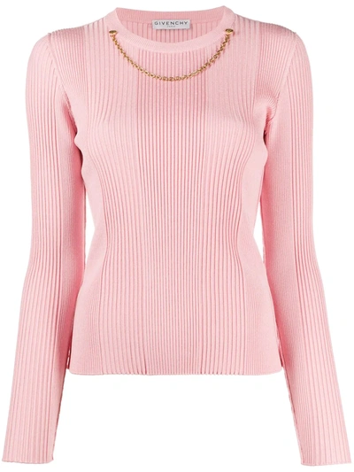 Shop Givenchy Chain-link Detail Ribbed Jumper In Pink