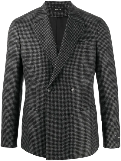 Shop Z Zegna Check Double-breasted Blazer In Grey