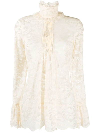 Shop Rabanne High-neck Lace Blouse In White