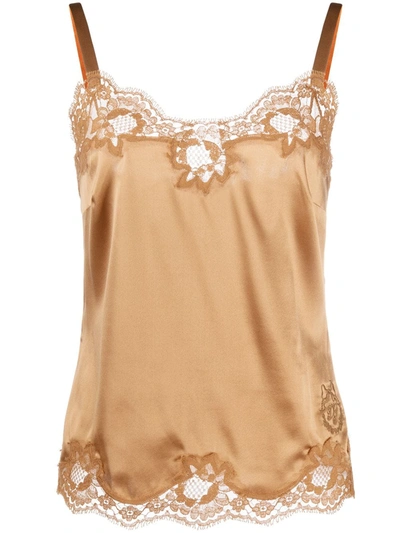 Shop Dolce & Gabbana Lace-trim Camisole Top In Gold